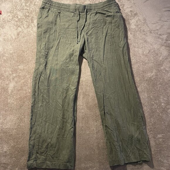 Old Navy Pants Womens XL Olive Green Linen Pull On Wide Leg Stretch Drawstring - Picture 1 of 7